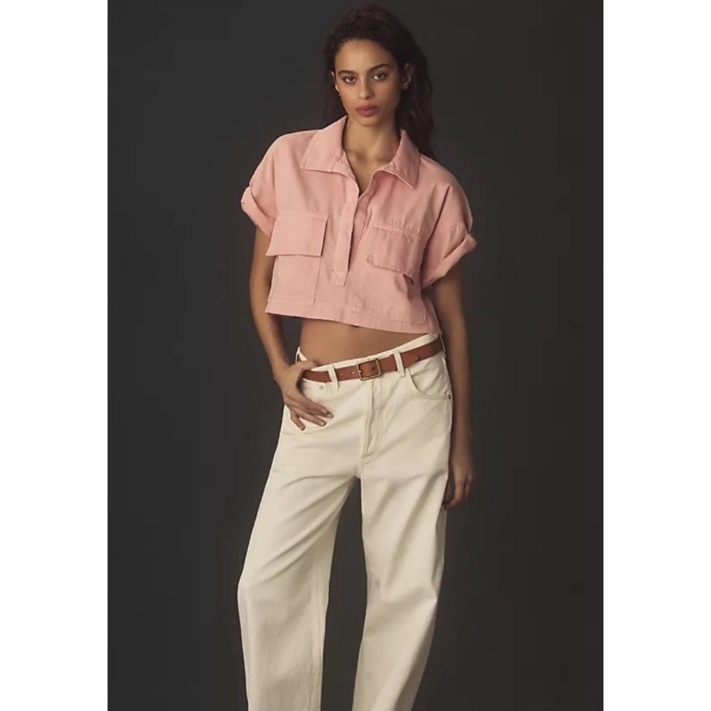 PILCRO Pink Boxy Cropped Utility‎ Top M Pockets Anthropologie